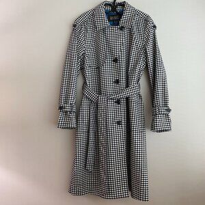 NWT Badgley Mischka Plaid Trench Coat with Satin Blue Lining